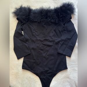 Express Black Kids Bodysuit with Faux Fur Trim
